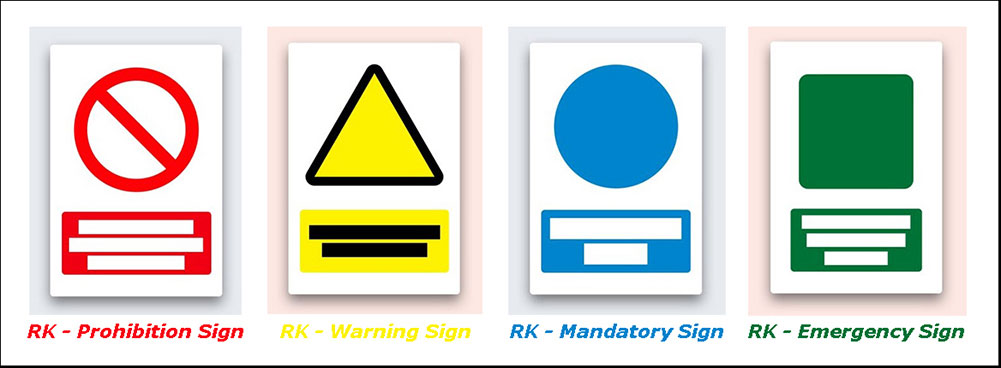 نماد ها و رنگ های استاندارد برای هر کدام از انواع علائم ایمنی